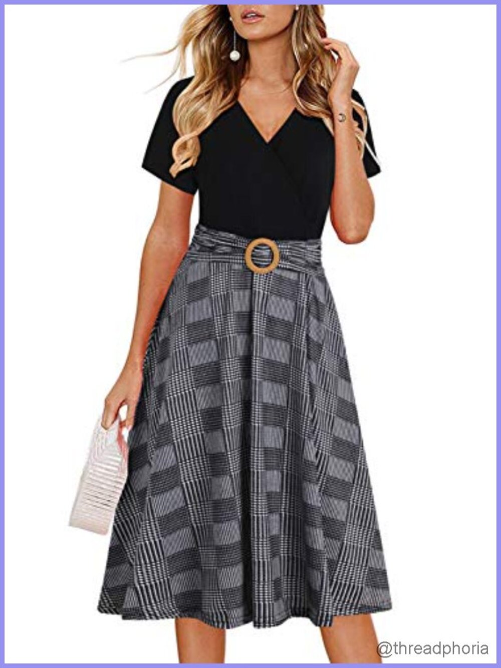 Women's Faux Wrap Knee Length Dress with Pockets Short Sleeve Work Casual Fit